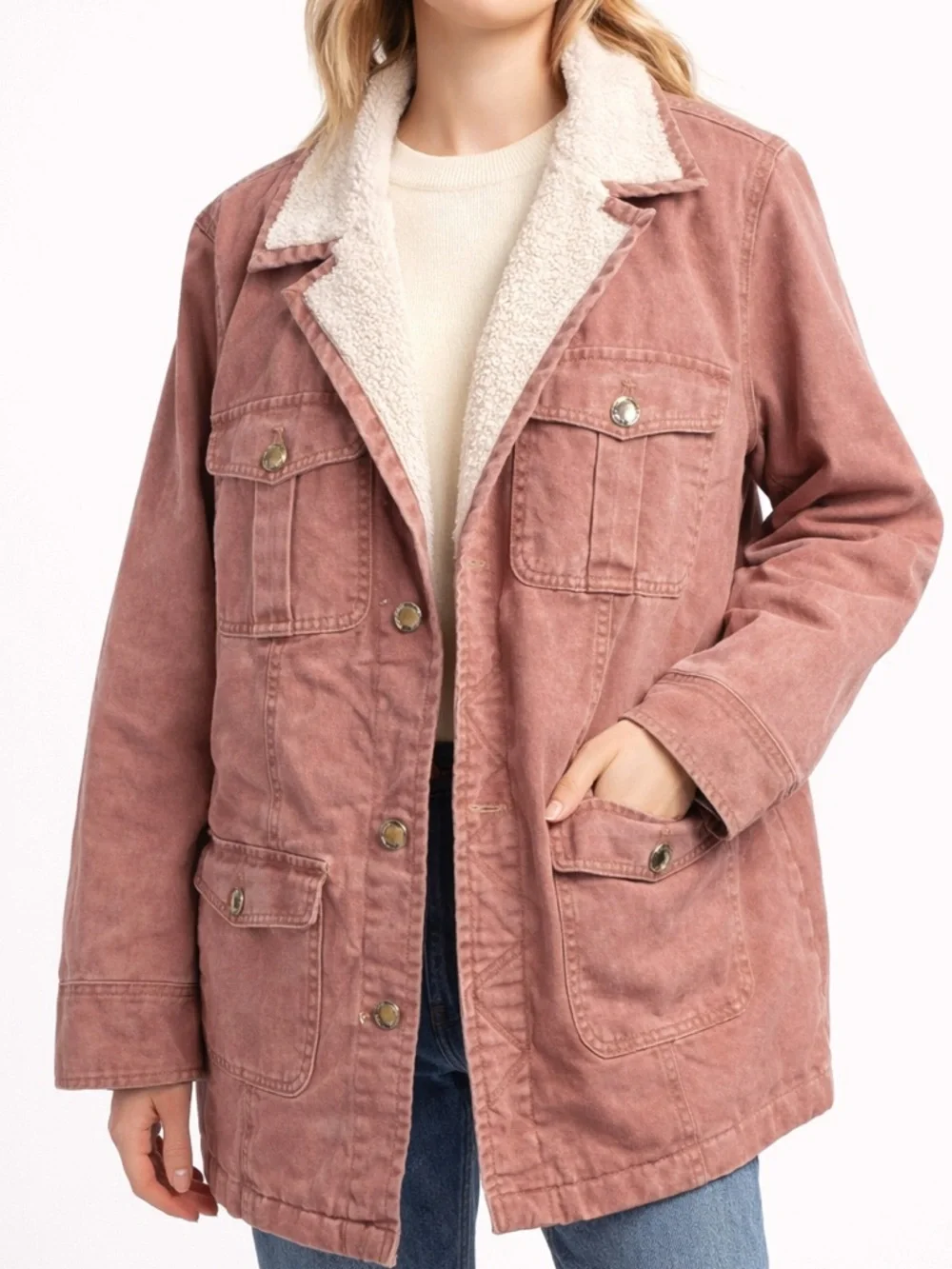 Pink Faux Sherpa Lined Barn Jacket Chore Coat Oversized 2XL - Picture 1 of 6